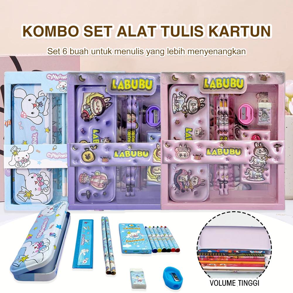 Set Alat Tulis Sanrio 7 in 1: Kotak Pensil, Penghapus & Perlengkapan Lucu Karakter Kuromi, My Melody, Cinnamoroll untuk Anak - Peralatan Sekolah, Stationery Collection, Back to School, Gift Idea