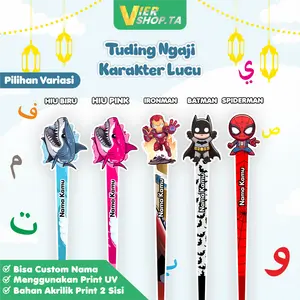 Viershopta Tuding Ngaji CETAK NAMA 2 SISI Karakter Lucu print uv 2 Sisi TEBAL akrilik 3 MM kalam tuding ngaji akrilik