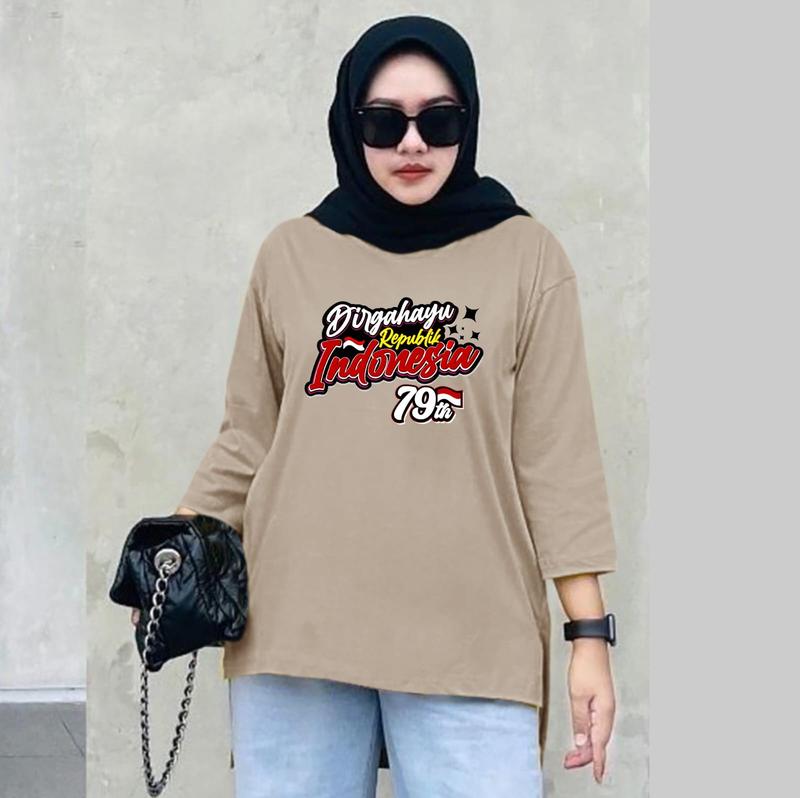 Atasan Oversize Kemerdekaan NKRI Lengan 7/8 / Atasan HUT RI 79 th 2024 / Kaos Seragam Agustusan Kekinian Murah Wanita Baju 2