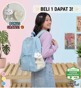 Tas Ransel Wanita Korea FUMIAO Backpack Kuliah Sekolah Laptop Aesthetic FREE Boneka Awan & Pouch Lucu