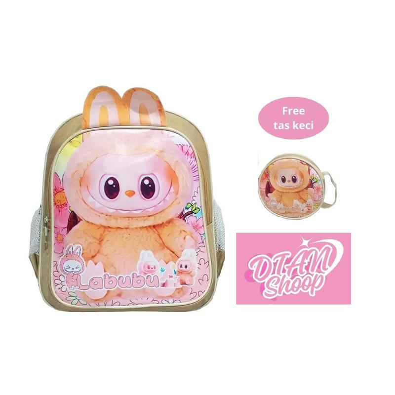 Product Introduction of Tas Ransel LABUBU Tas Anak perempuan Sekolah PAUD TK SD Tas Ransel 2 in 1 Karakter LABUBU FREE Tas Slempang Bulat - Merah Muda 4