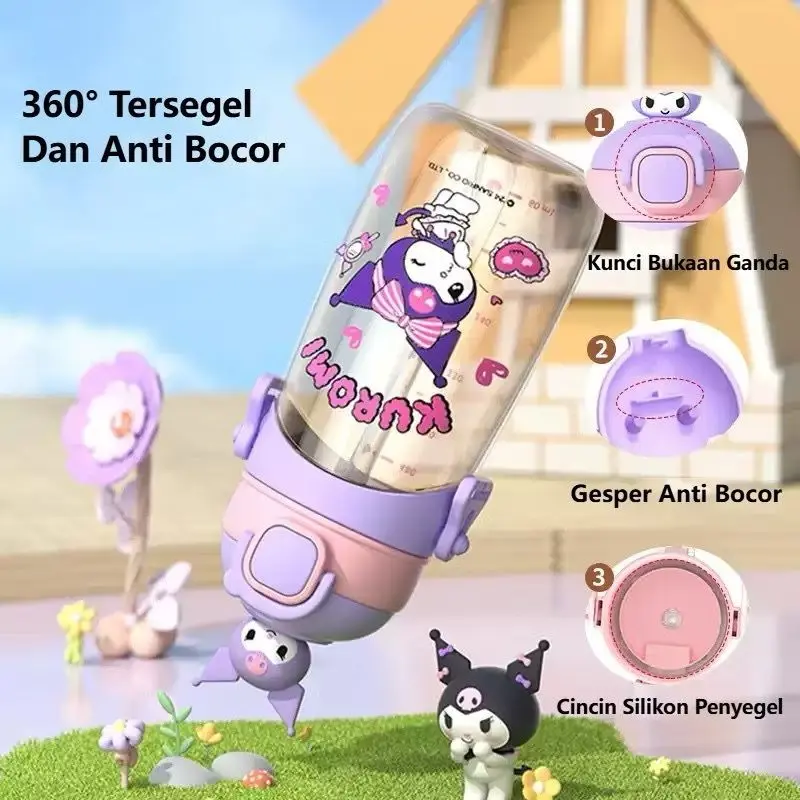[Mskshop] Botol Minum Motif Sanrio Tali Panjang Handle Kuromi 650ml/ Botol Minum Anak Sekolah 5