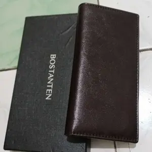 BOSTANTEN Dompet Lipat Panjang Pria Slot Kartu Kulit PU Warna Hitam/Kopi