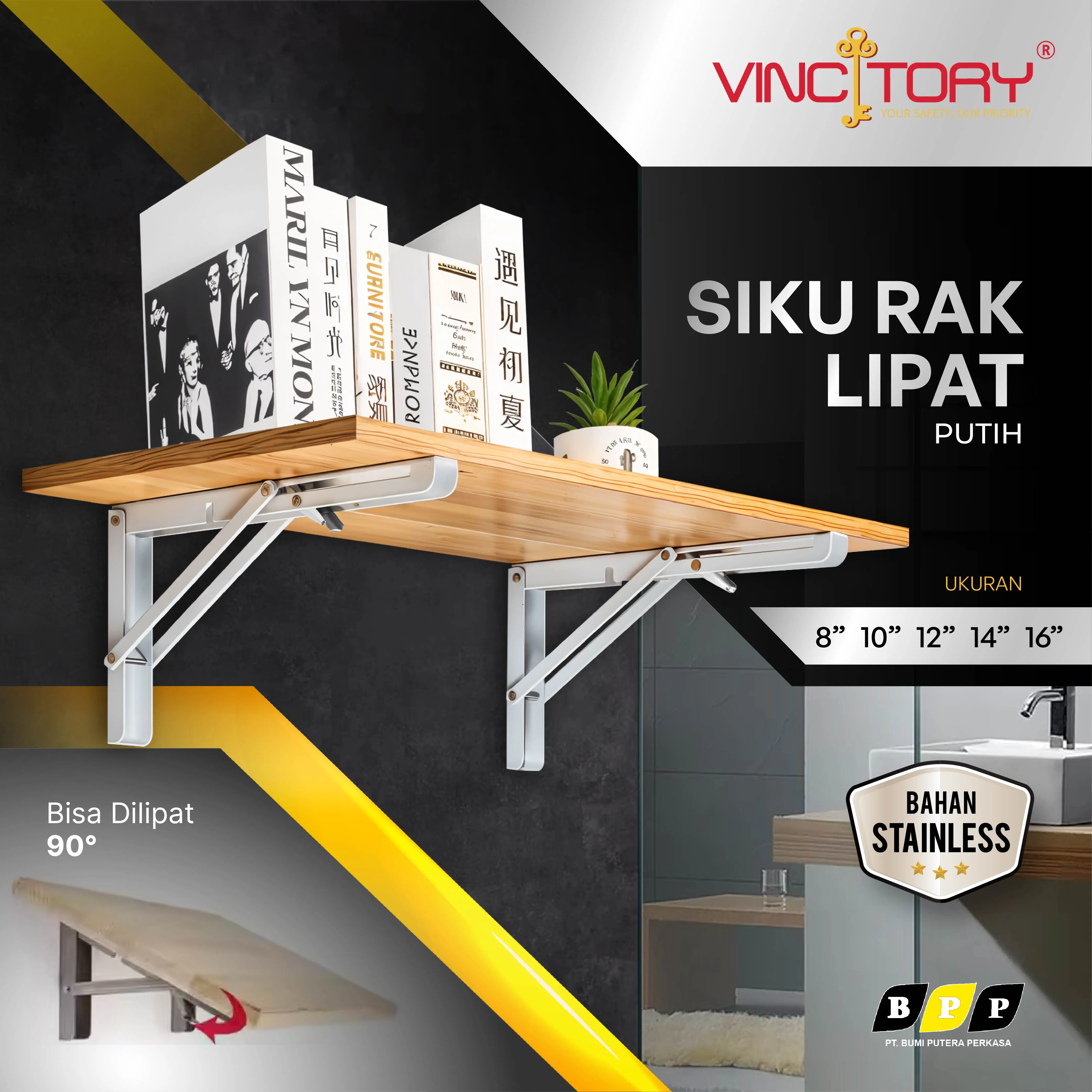 Engsel Siku Lipat Bracket Dinding Meja Minimalis VINCITORY | Rak Lipat Meja Dinding | Bracket Ambalan Meja Dinding | 2268