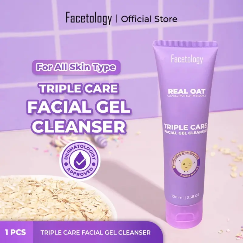 FACETOLOGY Facial Gel Cleanser Real Oat & Acne Calm - Sabun Cuci Muka 3