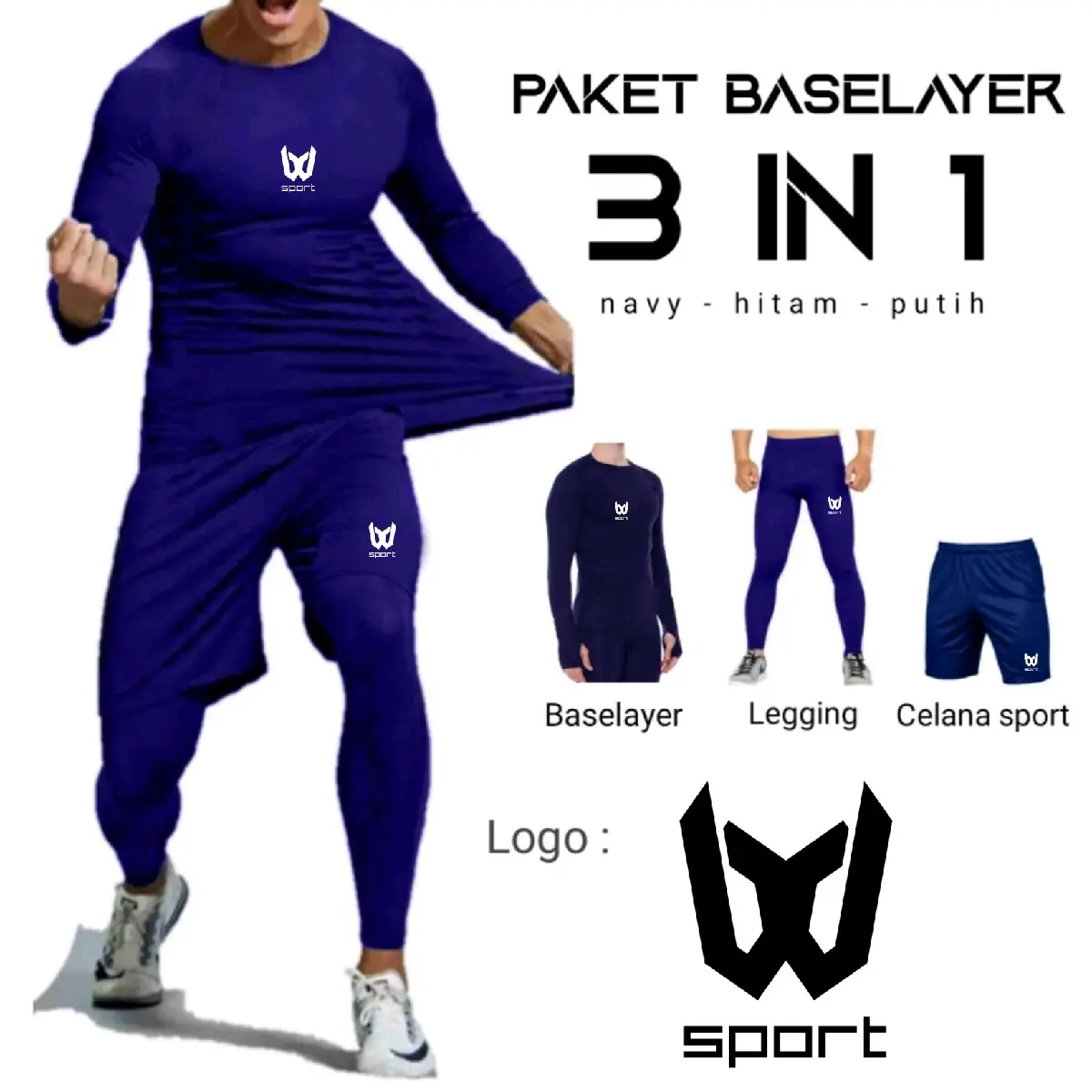 set 3in1 manset baselayer lengan panjang leging celana pendek paket baju olahraga wanita pria Sport
