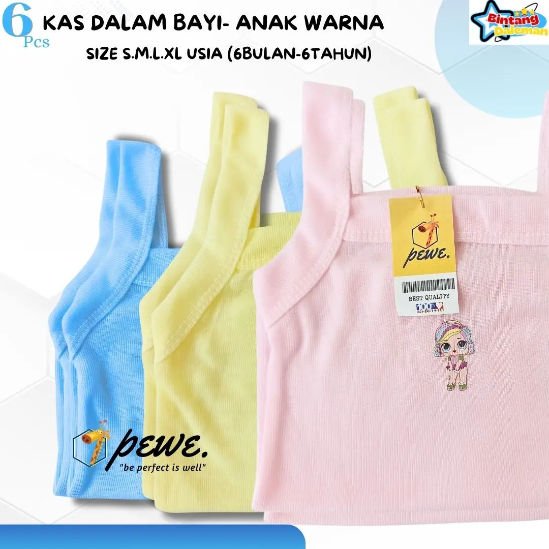 12 Pcs Kaos Dalam Bayi Kaos Dalam  Anak Singlet Anak Tanktop Anak Perempuan Kaos Dalam Anak Warna Enji Sticker Lusinan Kaos Dalam