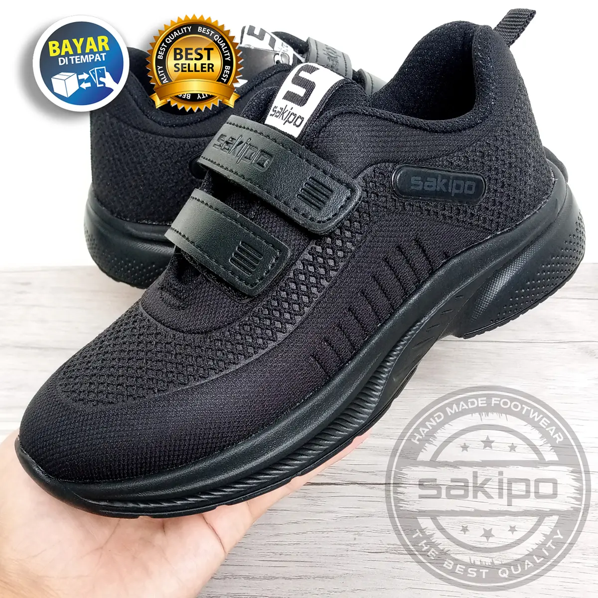 Sepatu Anak Hitam Polos Velcro /  Sepatu Sekolah Anak TK SD SMP Kretekan /  Sepatu Sekolah Anak Hitam Velcro Murah / Sepatu Sekolah Hitam Kretekan Anak-Anak / Sepatu Sneaker Kretekan Anak TK SD SMP/ Sakipo Fashion