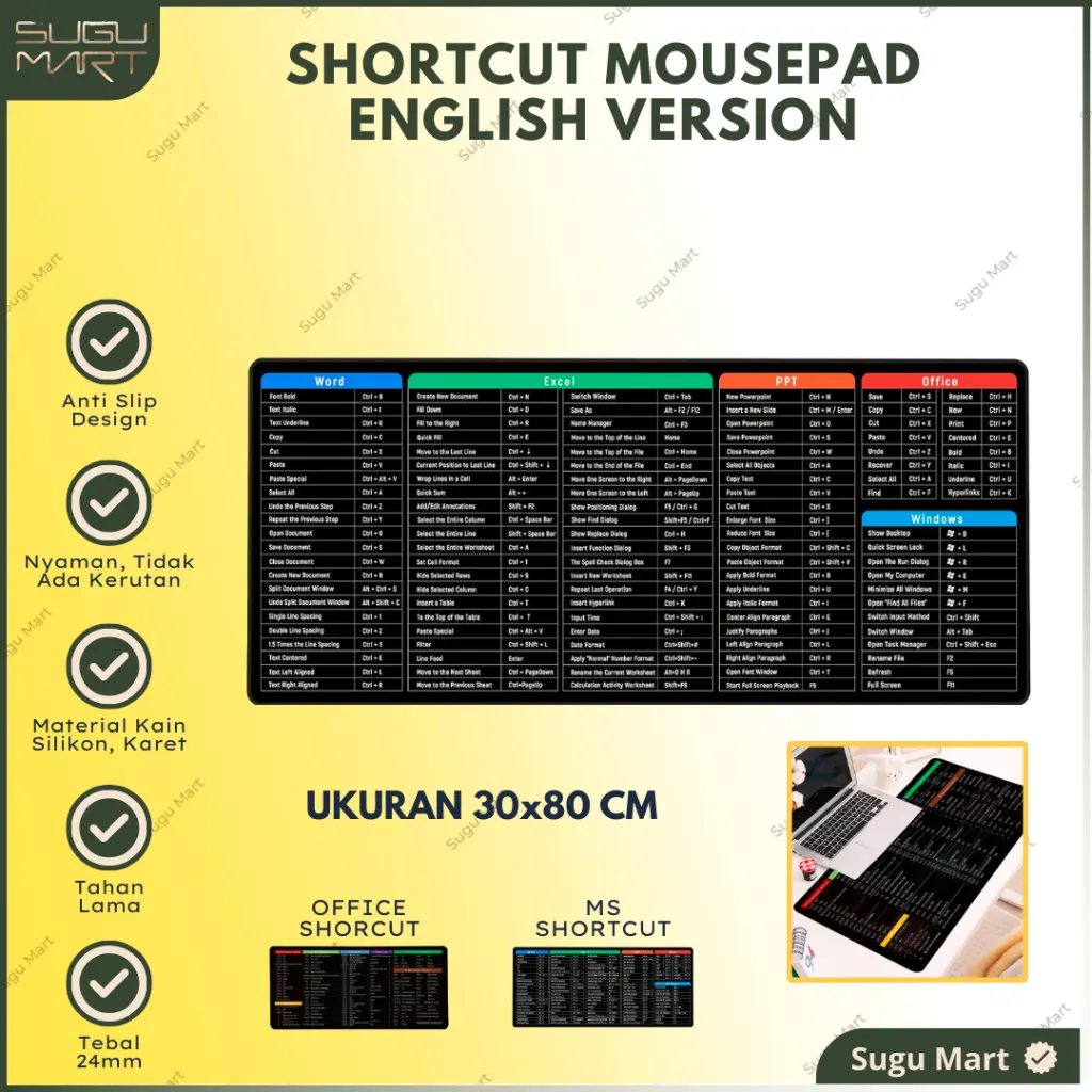 Mousepad Shortcut Shortcut | Mousepad Key Pattern Computer Accessory 30x80 cm | Mousepad English