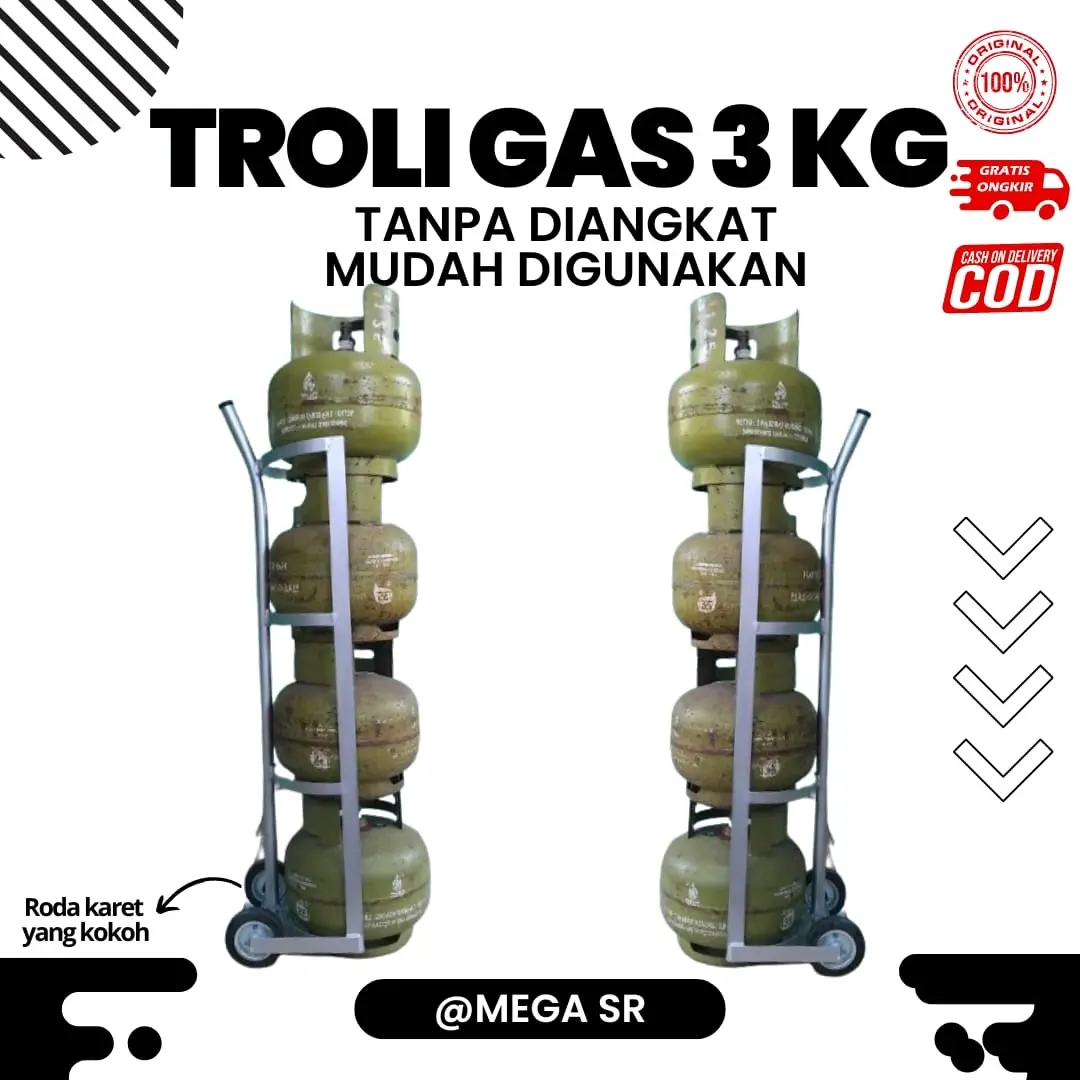 TANPA D ANGKAT TROLI GAS3KG 5 SUSUN/RODA TROLI/TROLI MUDAH D GUNAKAN Besi