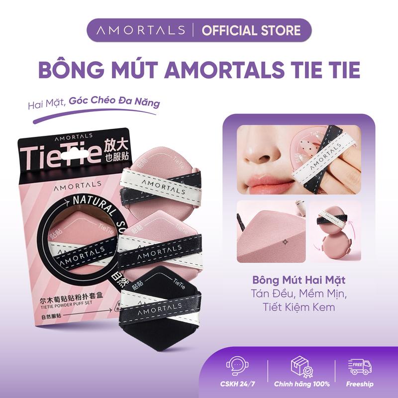 《AMORTALS》Bông Mút Hai Mặt Tie Tie Amortals, Set 3 Mút Trang Điểm Tán Kem Nền, Tạo Lớp Nền Mỏng Nhẹ, Thiết Kế Vát Chéo, Che Khuyết Điểm Tốt, Không Hút Phấn, Mút Mềm Mịn Tán Đều Không Để Lại Vệt, Dùng Khô/ Ướt, Phù Hợp Học Sinh, Người Mới Tập Makeup BBS