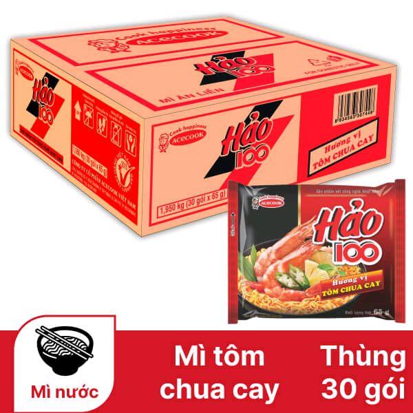 Thùng 30 gói mì Hảo 100 tôm chua cay 65g omachi 3 gấu ăn maggi hộp