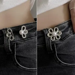 PEACHIE | KJ1536 Kancing Pengait Celana Jeans Kebesaran Adjustable Tanpa Dijahit Tusuk Motif Bunga Simple Metalic Detachable Pengencang Celana