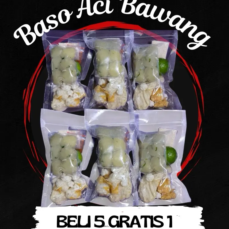 Baso Aci Bawang  BELI 5 GRATIS 1 Baso Aci Bawang kuah pedas dengan taburan lidah,siomay,pilus,dan jeruk yang segar 0