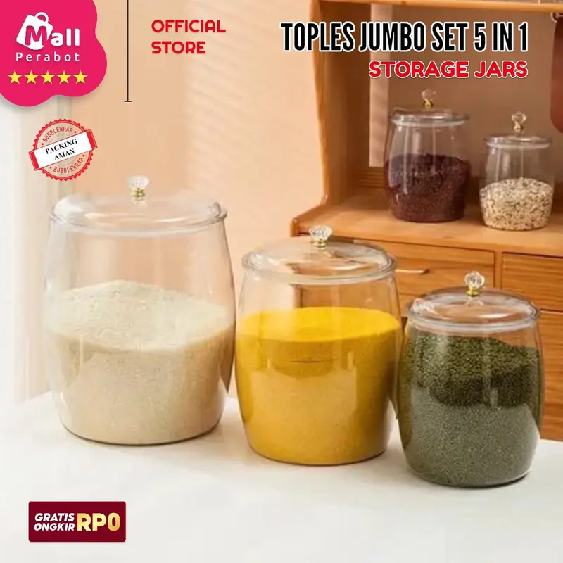 Mall Perabot | Toples Akrilik Jumbo Kedap Udara | Toples Gentong Set 5 in 1 | Stoples Jars Penyimpanan Makanan / Snack / Kue 2
