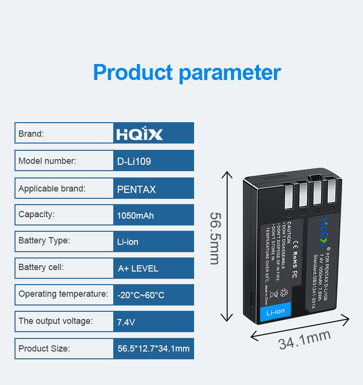 Product Introduction of HQIX cho Pentax K-F 50 70 500 S1 S2 30 R KR máy ảnh D-LI109  Bộ sạc kép Pin 4