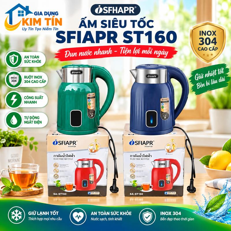 Ấm Đun Nước Siêu Tốc SFIAPR-ST160 1500W Inox 304 Cao Cấp 3 Lớp Dung Tích 1,5L