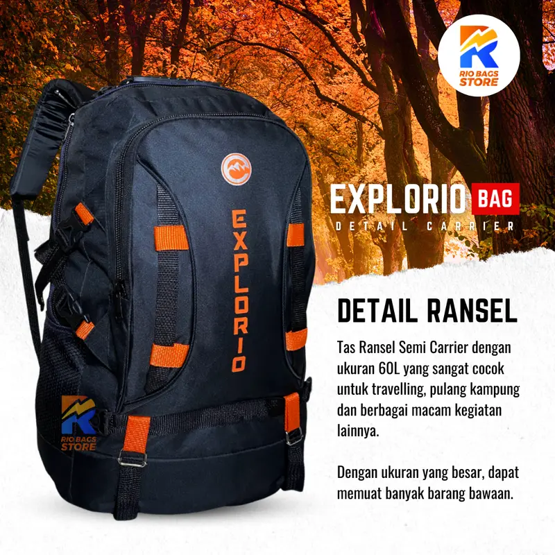 EXPLORIO - Tas Ransel Pria Jumbo Backpack 60L / Tas Ransel Carrier Unisex Pulang Kampung 1