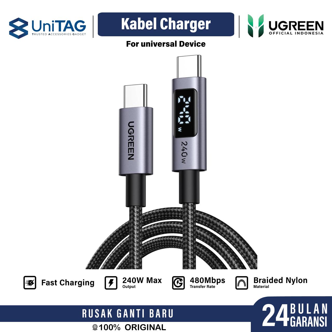 UGREEN Kabel Charger USB C - USB C 240W Braided 3m Digital Display - Black L530 65868