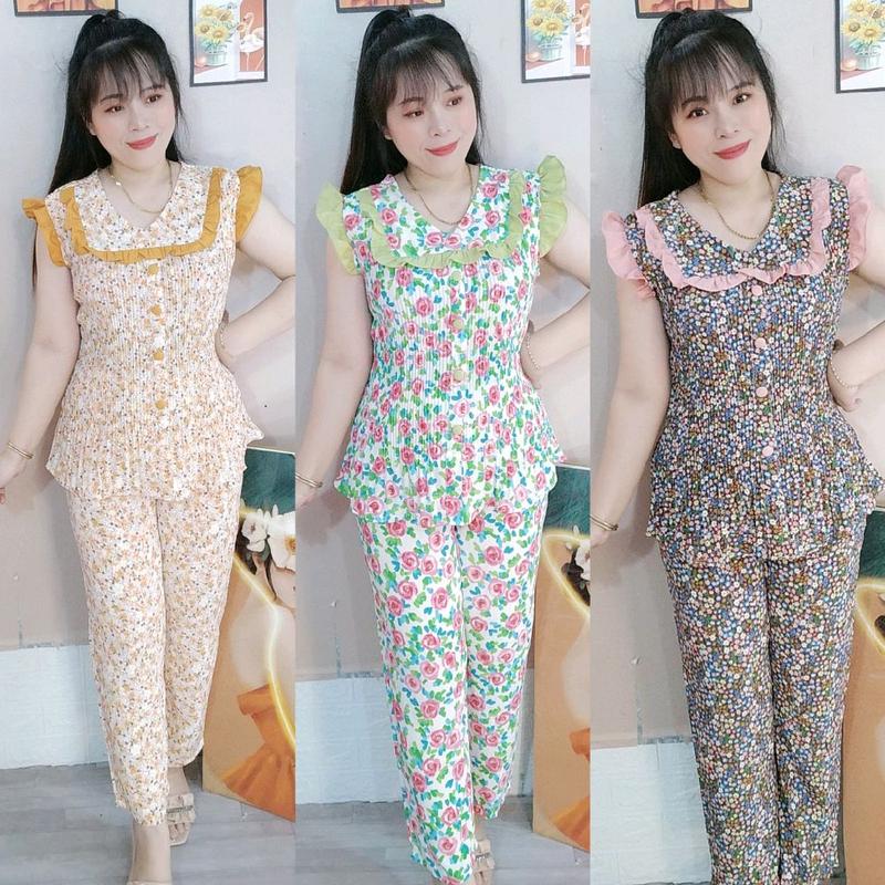 Quầndài Đồ bộ nữ quần dài áo dập ly tay búp phồng vải lụa mango 45-75kg - Nhiều màu sắc - Voan Voi - Sen Kem Women pizamanu