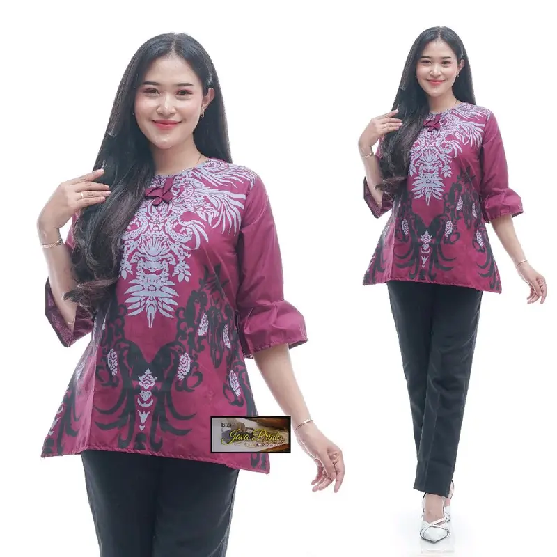 Atasan Batik Bluz Wanita, Motif Panjang Katun Baju Kerja anggun warna3 kara blouse viral keme ja simpel plus size 4