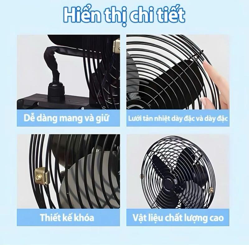 Quạt Tích Điện Mini Lồng Sắt, Cánh Sắt, Quạt để bàn 2 cấp độ gió Siêu Mát, Pin 10 cell Dùng liên tục 8H 7