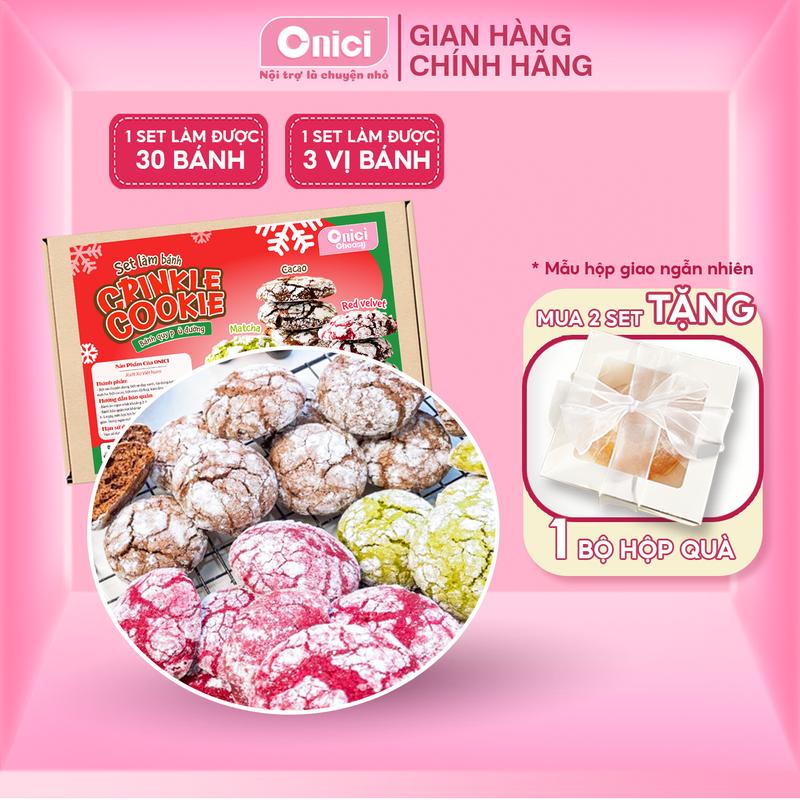  Set làm bánh Crinkle nguyên liệu nấu 3 vị matcha cacao red velvet Bếp của mẹ Onici thành phẩm 30 bánh - Kèm công thức nấu 