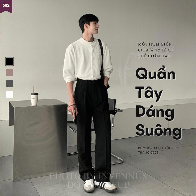 [Mega Sale 8.8]  Quần tây nam ống suông INVENNUS cạp cao, quần âu nam tôn dáng vải tuyết hàn co dãn nhẹ thoáng khí - [302]