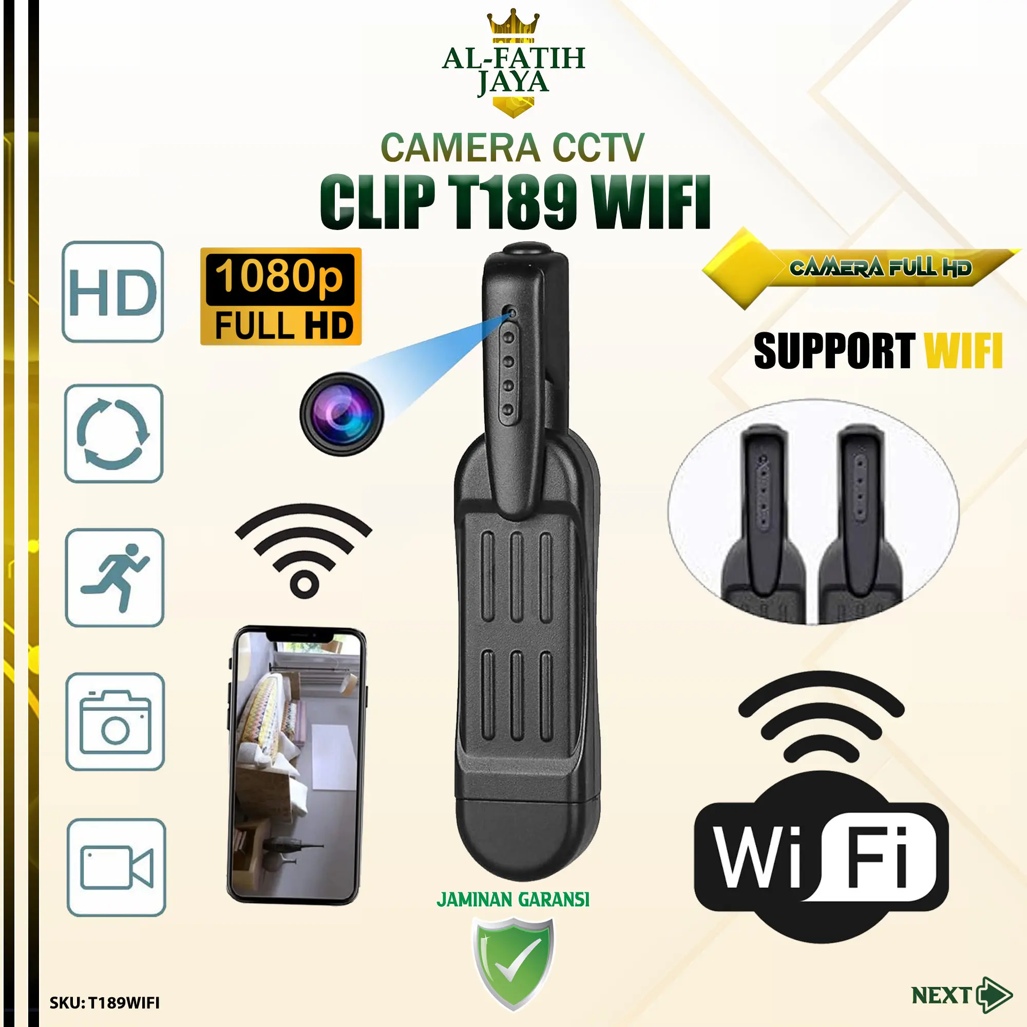 ALFATIHJAYA Camera T189 WiFi Full HD 1080P Video Photo Audio Recorder APP Monitoring Portable Action Cam Rechargeable T189WIFI