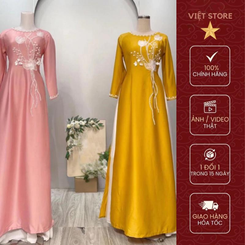  Áo Dài Mẹ Sui Đỏ Vàng Hồng Hoạ Tiết Đính Kết Thủ Công Cao Cấp Cực Kì Sang Trọng Nữ Women Dress Voan 