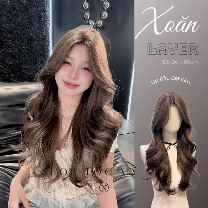  Tóc Giả Mỹ Nhi Nguyên Đầu Xoăn Layer Mái Bay NY21 Da Đầu Dệt Kim Dài 60cm 
