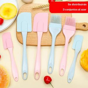 Set de 3 piezas de Espátula para hornear y Brocha para embañar en colores aleatorios, Utensilio de silicona antiadherente para cocina