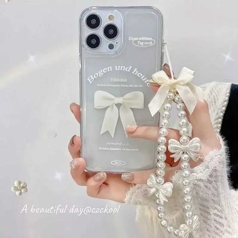 Gantungan Hp/ Tali Hp Korean xine Motif Pita Ivory