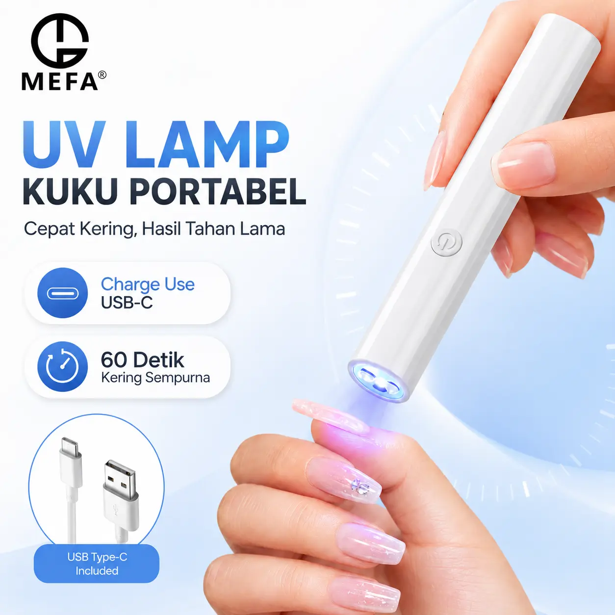Mefa Mini UV Light for Gel Nails, LKE Handheld Portable Cordless UV LED Nail Lamp Small Nail Light USB Charger Nail Dryer Flash Cure Light for Gel X Nails Stickers Strips Manicure Pedicure Art Nail Tools Kuku