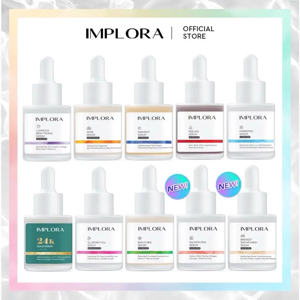 Serum Wajah Implora 20 ml Pencerah Muka dengan Niacinamide - Essence, Mencerahkan, Acid, Aging, Hitam, Perawatan, Vitamin, Berjerawat