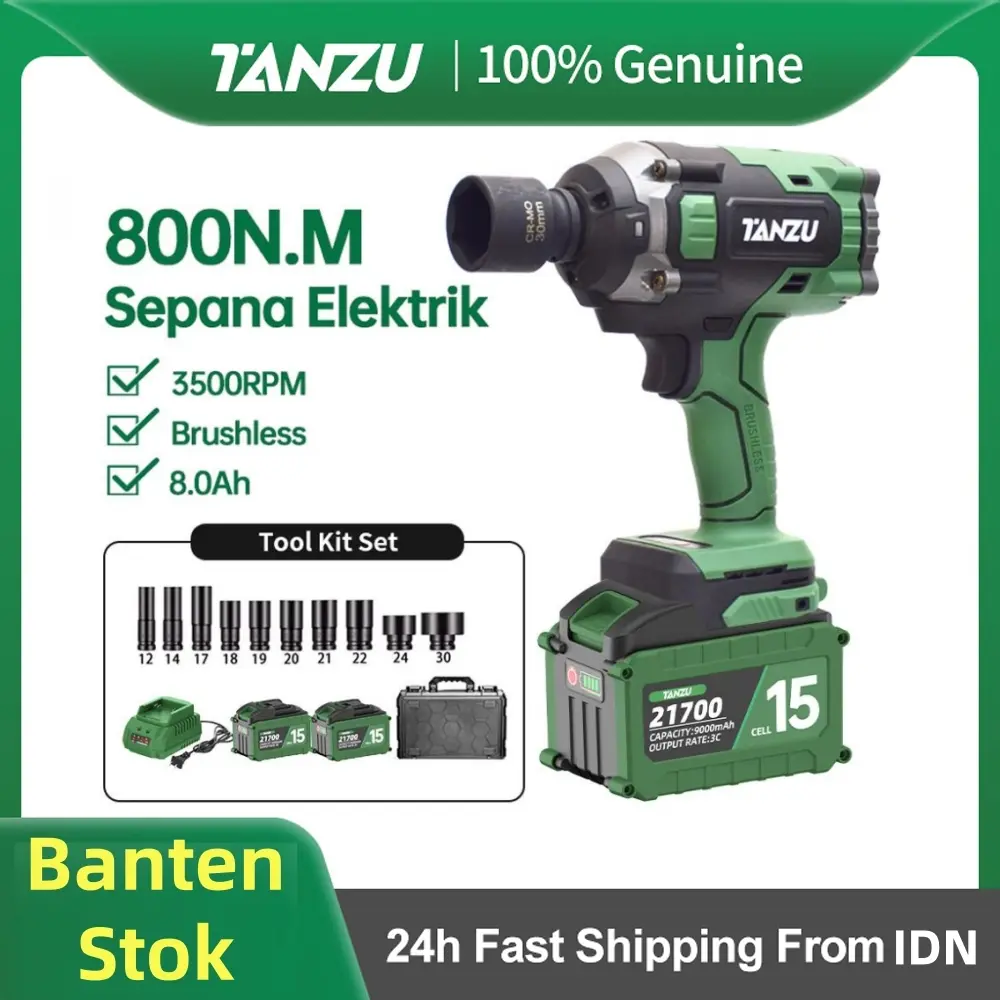 【Spot item】Tanzu 21V baterai motor semua-tembaga 1 / 2 inci chuck / 800 NM dampak kunci pas baterai dampak kunci pas / nirkabel brushless torsi tinggi dampak garansi produsen kunci pas DIY alat-alat listrik wrench impact 800nm tanzu baut