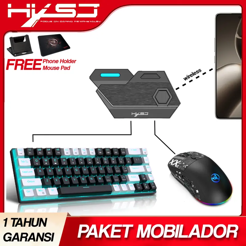 HXSJ Paket Lengkap Keyboard Mouse Converter Setup Mobilador Winlator Free Phone Holder Dan Gamepad 0