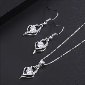 Kalung Anting Set Liontin Wania Titanium Cewek Anti Karat Luntur Drop Air Emas Putih Panjang Hijab Hadiah Berlian