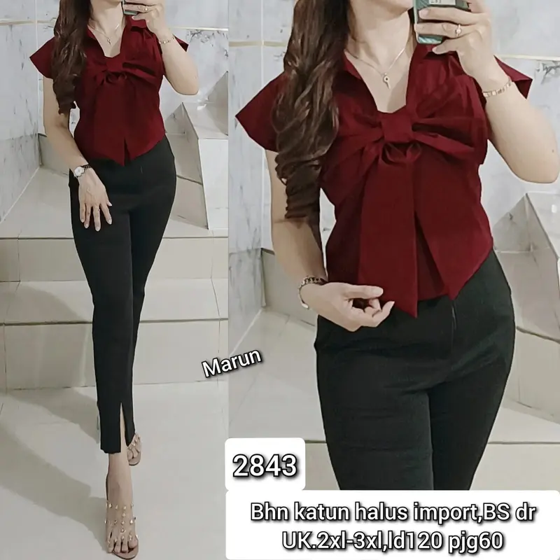 Atasan krah pita import ,bahan katun halus import LD 102 panjang 47 , 2721/2843/2900/2901 5