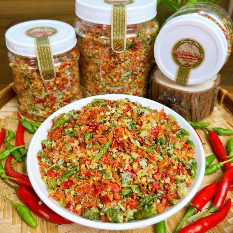 (M6) Muối Ớt Xiêm Xanh Tam Vị Giã Tay Phơi Nắng Siêu Cay Cấp Độ ( Chay ) - Hương Vị Nhà Làm
