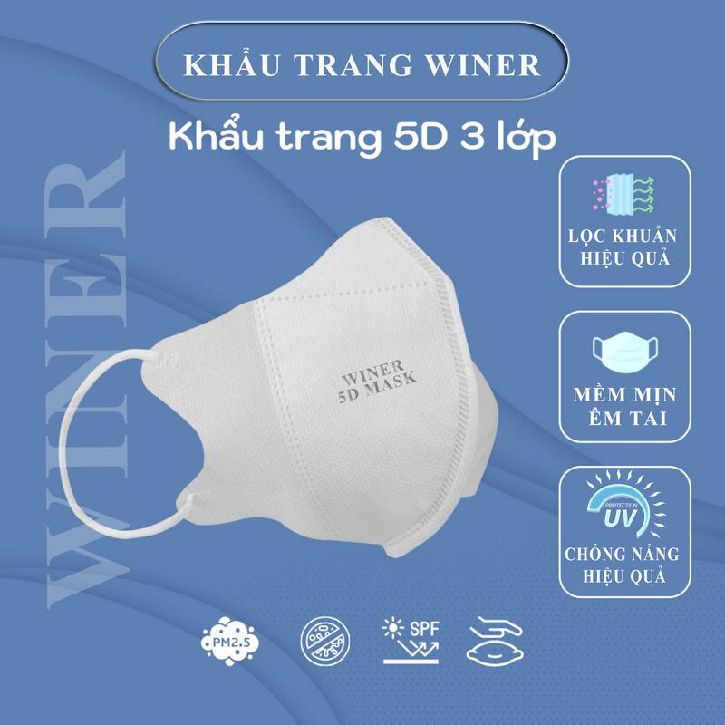 Combo 200 cái Khẩu trang 5D Winer Túi Dán 3 lớp vải vân 4s siêu mềm mịn [ 20 túi dán/ túi niêm phong] khautrang Nam Phụ Kiện