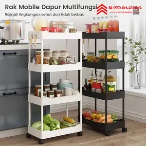 COD Super Shopping G9 Rak Troli Susun Serbaguna 3 & 4 TingkatRak Dapur Plastik Rak Kamar Mandi Dengan Roda danPegangan