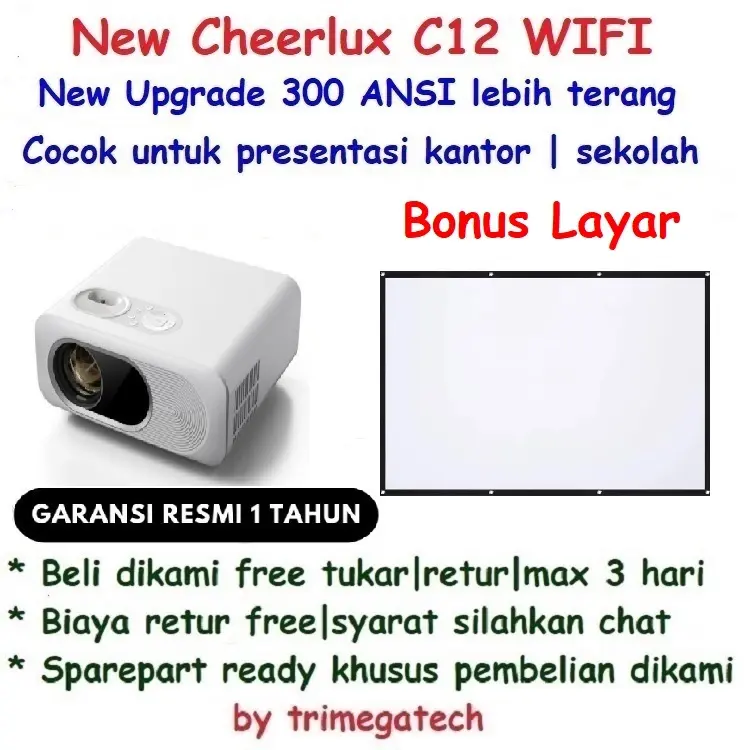 Proyektor New Upgrade Hiplay Cheerlux C12G WIFI | Support | Bluetooth | Electric Focusing 0