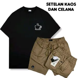 Setelan Kaos Coffe Distro Dan Celana Pendek Broadshot Pria Dewasa