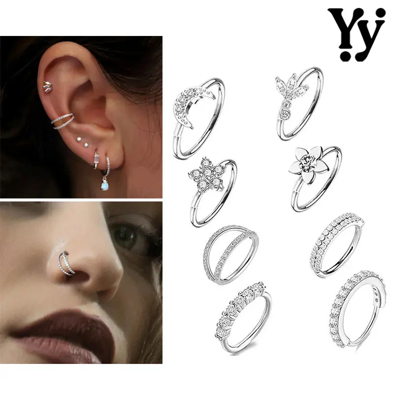 YY 1 Buah Stainless Steel Nose Rings 20G Nose Piercing Flower Nostril Piercing 8mm Helix Conch Cartilage Piercing Earrings