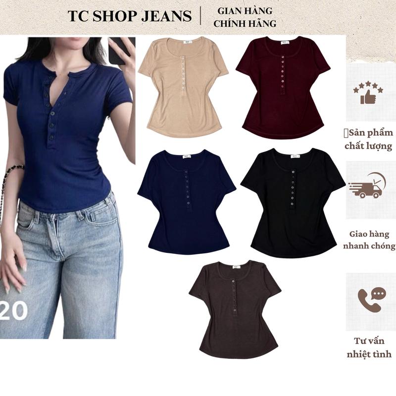 TCSHOPJEAN ÁO THUN TAY NGẮN BIGSIZE 7 NÚT GÀI CHẤT BORIP LỤA CO GIÃN TỐT AT 9020