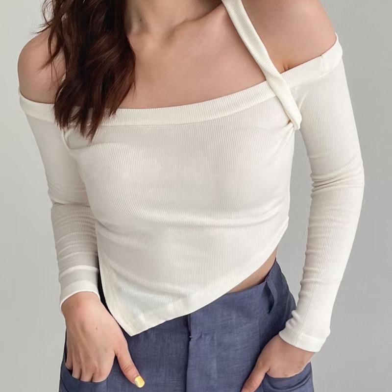 Lily halter Knit Long Sleeve | baju atasan wanita sabrina tali lengan panjang rib  Knitwear Stretch Top 3