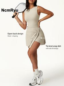 Mono tipo tank deportivo de mujer con nudo envolvente, mono casual de cuello redondo para verano, ropa deportiva para damas para uso interior y exterior