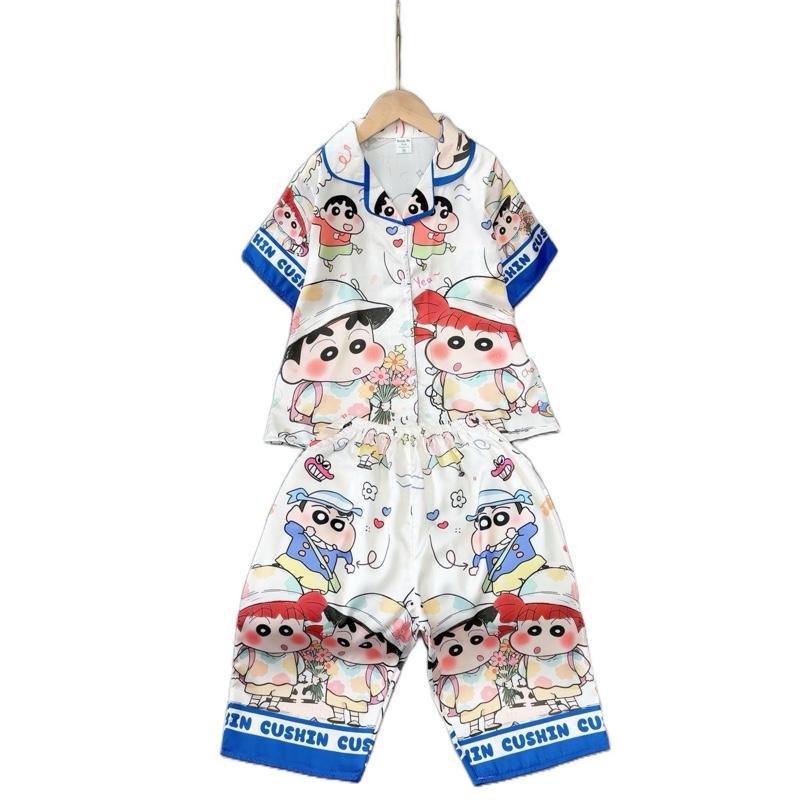  MS88: 22-50kg SIZE ĐẠI . Bộ quần lửng LỤA LATIN TƠ TẰM IN 3D  cổ bẻ pijama cho bé gái . In 3D hottren mềm mịn mát không nhăn . Bộ mặc nhà  đi chơi  đi học thoáng mát 