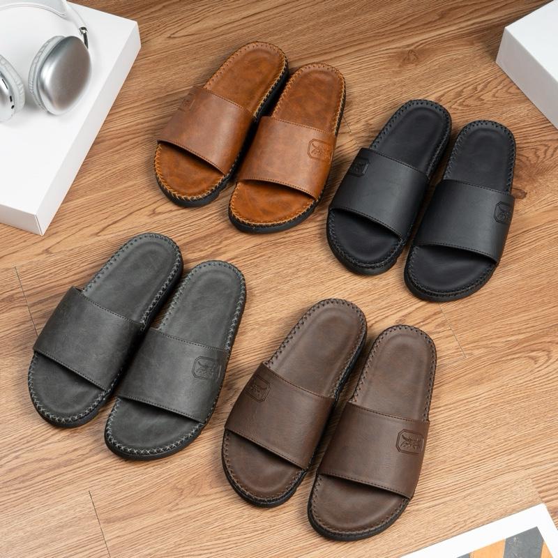 Dép Doctor Quai Da Cao Cấp In LoGo Bò RừNg Đế Cao Su Nhẹ Và Êm Đi Mưa Đi Nước Thoải Mái - Nam - Đế Bằng, DéP, Quai Ngang